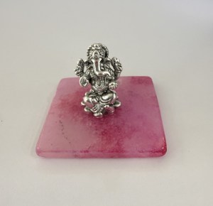 Pure Silver Miniature Ganesha set on a Quartz Base | 1.7" Ht.