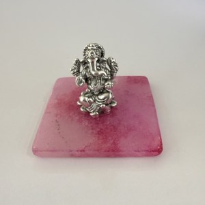 Pure Silver Miniature Ganesha set on a Quartz Base | 1.7" Ht.