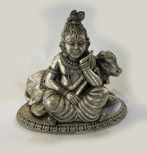 Superfine Krishna with Cow in 92.5% Pure Silver | 3.2 Inch Ht.