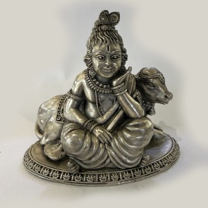 Superfine Krishna with Cow in 92.5% Pure Silver | 3.2 Inch Ht.