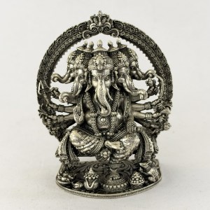 Punchmukhi Silver Ganesh idol with Mehrab Superfine details | 4.5" Ht.